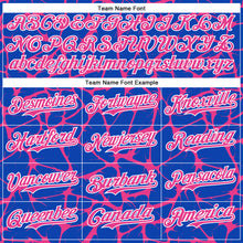 Charger l'image dans la galerie, Custom Thunder Blue Pink-White Abstract Network 3D Pattern Design Bomber Full-Snap Varsity Letterman Hoodie Jacket
