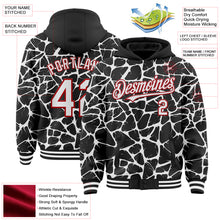 Load image into Gallery viewer, Custom Black White-Red Abstract Network 3D Pattern Design Bomber Full-Snap Varsity Letterman Hoodie Jacket

