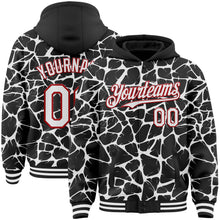 Load image into Gallery viewer, Custom Black White-Red Abstract Network 3D Pattern Design Bomber Full-Snap Varsity Letterman Hoodie Jacket
