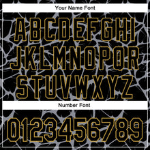 Charger l'image dans la galerie, Custom Black Gray-Old Gold Abstract Network 3D Pattern Design Bomber Full-Snap Varsity Letterman Hoodie Jacket
