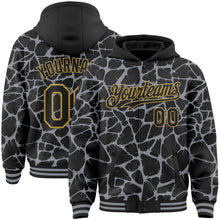Charger l'image dans la galerie, Custom Black Gray-Old Gold Abstract Network 3D Pattern Design Bomber Full-Snap Varsity Letterman Hoodie Jacket
