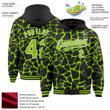 Charger l'image dans la galerie, Custom Black Neon Green-White Abstract Network 3D Pattern Design Bomber Full-Snap Varsity Letterman Hoodie Jacket
