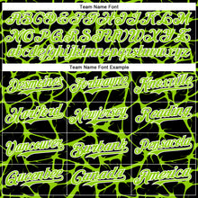 Charger l'image dans la galerie, Custom Black Neon Green-White Abstract Network 3D Pattern Design Bomber Full-Snap Varsity Letterman Hoodie Jacket
