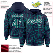 Load image into Gallery viewer, Custom Navy Teal-White Abstract Network 3D Pattern Design Bomber Full-Snap Varsity Letterman Hoodie Jacket
