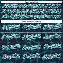 Load image into Gallery viewer, Custom Navy Teal-White Abstract Network 3D Pattern Design Bomber Full-Snap Varsity Letterman Hoodie Jacket
