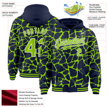 Charger l'image dans la galerie, Custom Navy Neon Green-White Abstract Network 3D Pattern Design Bomber Full-Snap Varsity Letterman Hoodie Jacket
