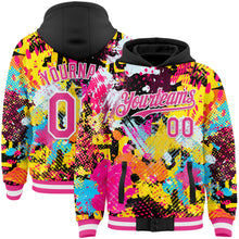 Load image into Gallery viewer, Custom Graffiti Pattern Pink Black-White Splash Bomber Full-Snap Varsity Letterman Hoodie Jacket

