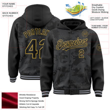 Load image into Gallery viewer, Custom Black Gray-Old Gold Curve Lines 3D Pattern Design Bomber Full-Snap Varsity Letterman Hoodie Jacket
