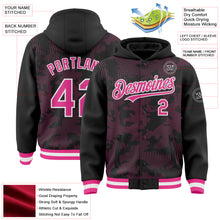 Load image into Gallery viewer, Custom Black Pink-White Curve Lines 3D Pattern Design Bomber Full-Snap Varsity Letterman Hoodie Jacket
