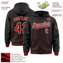 Load image into Gallery viewer, Custom Black Red-White Curve Lines 3D Pattern Design Bomber Full-Snap Varsity Letterman Hoodie Jacket
