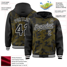 Load image into Gallery viewer, Custom Black Yellow-White Curve Lines 3D Pattern Design Bomber Full-Snap Varsity Letterman Hoodie Jacket
