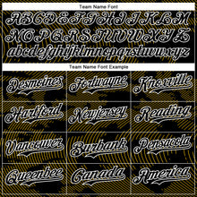 Load image into Gallery viewer, Custom Black Yellow-White Curve Lines 3D Pattern Design Bomber Full-Snap Varsity Letterman Hoodie Jacket
