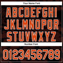 Load image into Gallery viewer, Custom Black Orange-White Curve Lines 3D Pattern Design Bomber Full-Snap Varsity Letterman Hoodie Jacket
