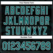 Load image into Gallery viewer, Custom Black Teal-White Curve Lines 3D Pattern Design Bomber Full-Snap Varsity Letterman Hoodie Jacket
