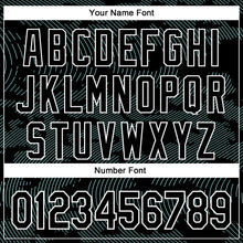 Load image into Gallery viewer, Custom Black Ice Blue-White Curve Lines 3D Pattern Design Bomber Full-Snap Varsity Letterman Hoodie Jacket
