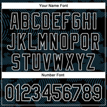 Load image into Gallery viewer, Custom Black Sky Blue-White Curve Lines 3D Pattern Design Bomber Full-Snap Varsity Letterman Hoodie Jacket
