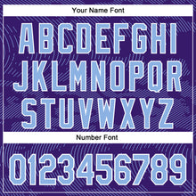 Laden Sie das Bild in den Galerie-Viewer, Custom Purple Light Blue-White Curve Lines 3D Pattern Design Bomber Full-Snap Varsity Letterman Hoodie Jacket
