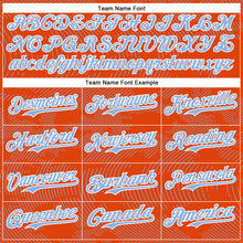 Charger l'image dans la galerie, Custom Orange Light Blue-White Curve Lines 3D Pattern Design Bomber Full-Snap Varsity Letterman Hoodie Jacket
