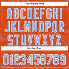 Charger l'image dans la galerie, Custom Orange Light Blue-White Curve Lines 3D Pattern Design Bomber Full-Snap Varsity Letterman Hoodie Jacket
