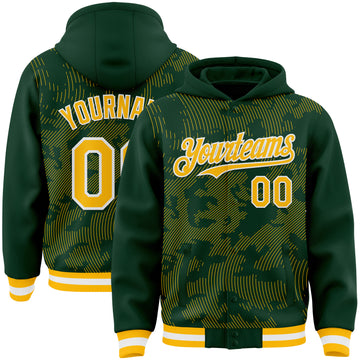 Custom Green Gold-White Curve Lines 3D Pattern Design Bomber Full-Snap Varsity Letterman Hoodie Jacket