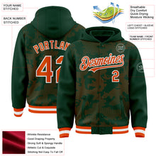 Load image into Gallery viewer, Custom Green Orange-White Curve Lines 3D Pattern Design Bomber Full-Snap Varsity Letterman Hoodie Jacket

