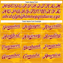 Load image into Gallery viewer, Custom Gold Red-White Curve Lines 3D Pattern Design Bomber Full-Snap Varsity Letterman Hoodie Jacket
