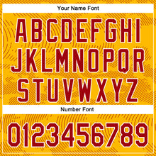 Load image into Gallery viewer, Custom Gold Red-White Curve Lines 3D Pattern Design Bomber Full-Snap Varsity Letterman Hoodie Jacket
