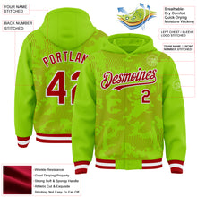 Load image into Gallery viewer, Custom Neon Green Red-White Curve Lines 3D Pattern Design Bomber Full-Snap Varsity Letterman Hoodie Jacket
