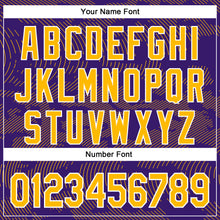 Load image into Gallery viewer, Custom Purple Gold-White Curve Lines 3D Pattern Design Bomber Full-Snap Varsity Letterman Hoodie Jacket
