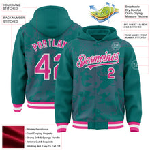 Load image into Gallery viewer, Custom Teal Pink-White Curve Lines 3D Pattern Design Bomber Full-Snap Varsity Letterman Hoodie Jacket
