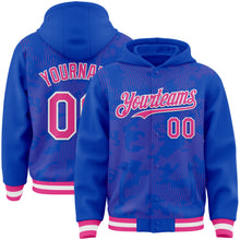 Charger l'image dans la galerie, Custom Thunder Blue Pink-White Curve Lines 3D Pattern Design Bomber Full-Snap Varsity Letterman Hoodie Jacket
