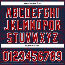 Load image into Gallery viewer, Custom Navy Red-White Curve Lines 3D Pattern Design Bomber Full-Snap Varsity Letterman Hoodie Jacket
