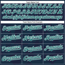 Load image into Gallery viewer, Custom Navy Teal-White Curve Lines 3D Pattern Design Bomber Full-Snap Varsity Letterman Hoodie Jacket
