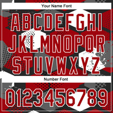 Load image into Gallery viewer, Custom Black Red-White Geometric Shape 3D Pattern Design Bomber Full-Snap Varsity Letterman Hoodie Jacket
