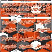 Load image into Gallery viewer, Custom Black Orange-White Geometric Shape 3D Pattern Design Bomber Full-Snap Varsity Letterman Hoodie Jacket
