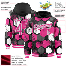 Load image into Gallery viewer, Custom Black Pink-White Geometric Shape 3D Pattern Design Bomber Full-Snap Varsity Letterman Hoodie Jacket
