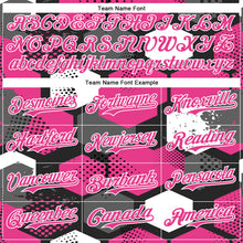 Load image into Gallery viewer, Custom Black Pink-White Geometric Shape 3D Pattern Design Bomber Full-Snap Varsity Letterman Hoodie Jacket
