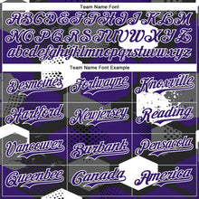 Load image into Gallery viewer, Custom Black Purple-White Geometric Shape 3D Pattern Design Bomber Full-Snap Varsity Letterman Hoodie Jacket
