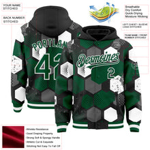 Charger l'image dans la galerie, Custom Black Kelly Green-White Geometric Shape 3D Pattern Design Bomber Full-Snap Varsity Letterman Hoodie Jacket
