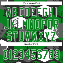 Load image into Gallery viewer, Custom Black Grass Green-White Geometric Shape 3D Pattern Design Bomber Full-Snap Varsity Letterman Hoodie Jacket
