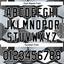 Load image into Gallery viewer, Custom Black Silver-White Geometric Shape 3D Pattern Design Bomber Full-Snap Varsity Letterman Hoodie Jacket
