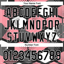 Load image into Gallery viewer, Custom Black Medium Pink-White Geometric Shape 3D Pattern Design Bomber Full-Snap Varsity Letterman Hoodie Jacket
