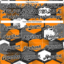 Charger l'image dans la galerie, Custom Black Bay Orange-White Geometric Shape 3D Pattern Design Bomber Full-Snap Varsity Letterman Hoodie Jacket
