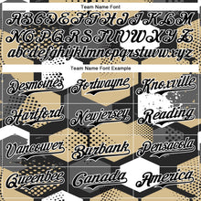 Load image into Gallery viewer, Custom Black Vegas Gold-White Geometric Shape 3D Pattern Design Bomber Full-Snap Varsity Letterman Hoodie Jacket
