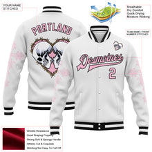 Charger l'image dans la galerie, Custom White Light Pink-Black Gothic Crosses Skull 3D Pattern Design Bomber Full-Snap Varsity Letterman Jacket
