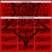 Load image into Gallery viewer, Custom Red Black Gothic Snake Grunge 3D Pattern Design Bomber Full-Snap Varsity Letterman Jacket
