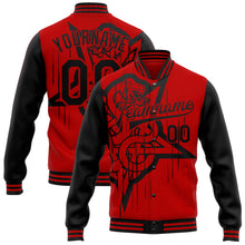 Load image into Gallery viewer, Custom Red Black Gothic Snake Grunge 3D Pattern Design Bomber Full-Snap Varsity Letterman Jacket
