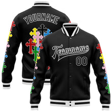 Загрузить изображение в средство просмотра галереи, Custom Black White Gothic Chromatic Crosses 3D Pattern Design Bomber Full-Snap Varsity Letterman Jacket
