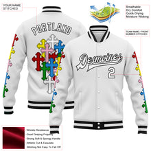 Загрузить изображение в средство просмотра галереи, Custom White Black Gothic Chromatic Crosses 3D Pattern Design Bomber Full-Snap Varsity Letterman Jacket
