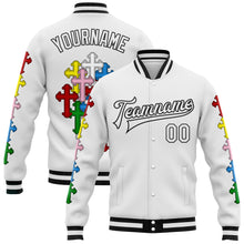 Загрузить изображение в средство просмотра галереи, Custom White Black Gothic Chromatic Crosses 3D Pattern Design Bomber Full-Snap Varsity Letterman Jacket
